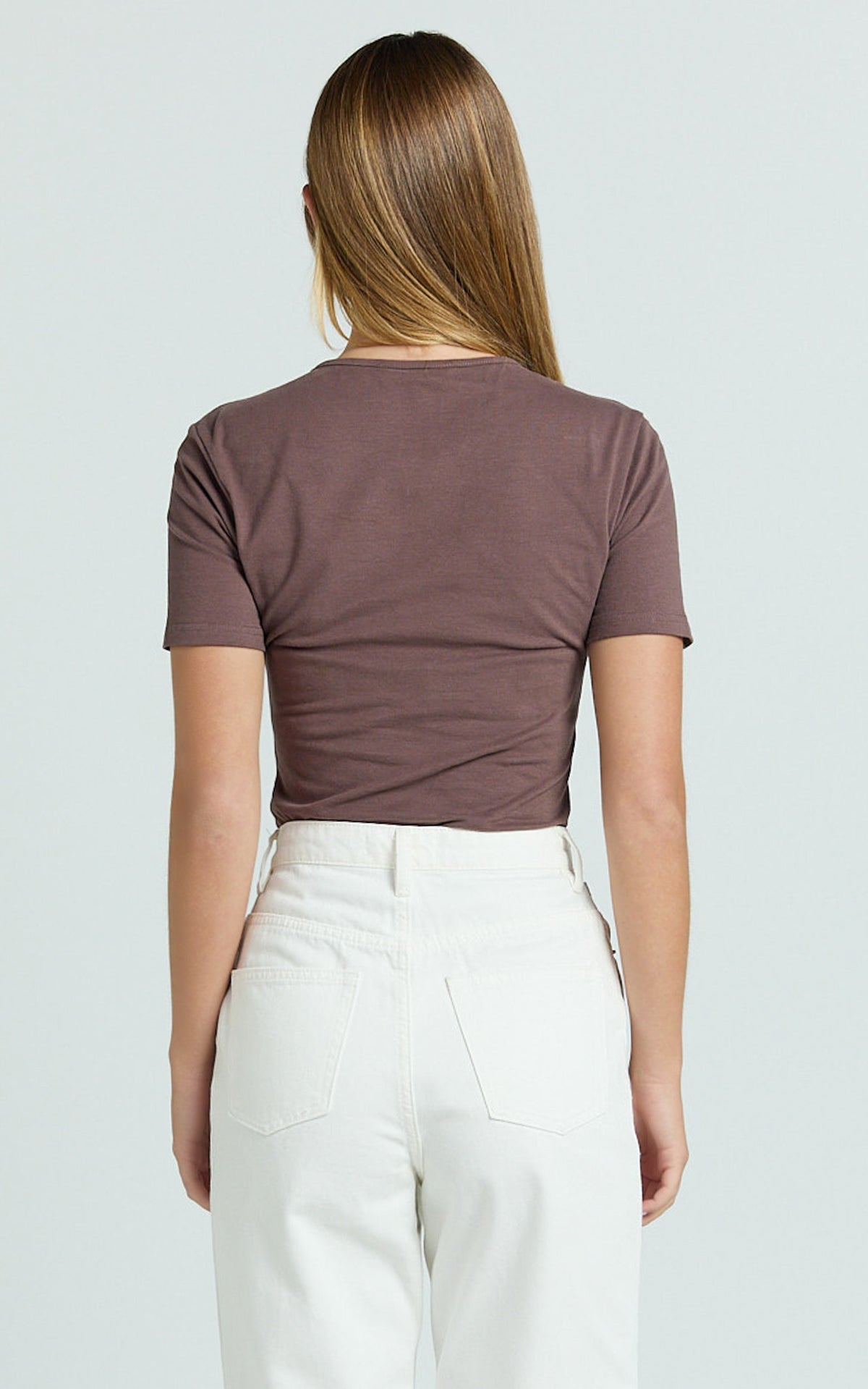 Whitney Tee Shirt - High Crew Neck in Chocolate