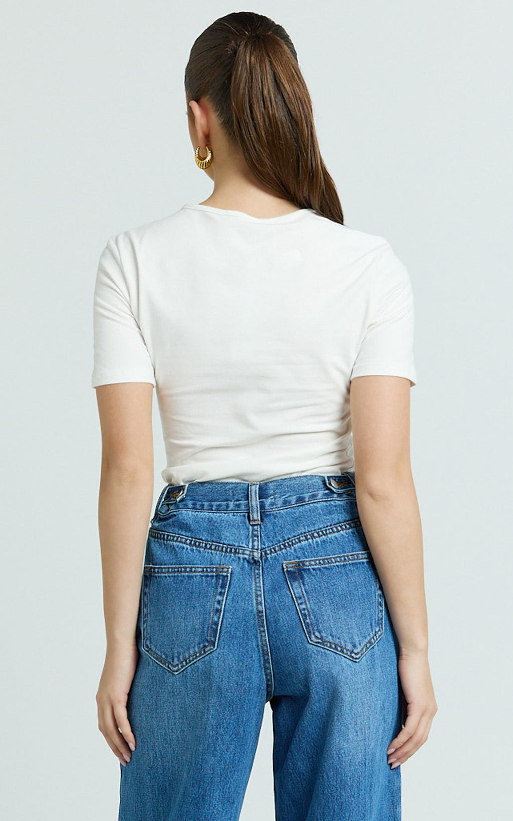 Whitney Tee Shirt - High Crew Neck in White