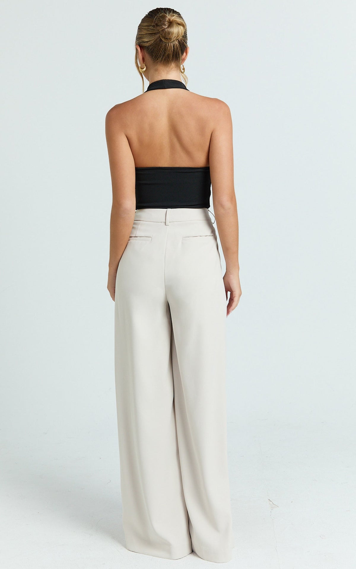 Xandria Pants - Double Pleated Wide Leg Pants in Stone