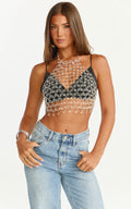 Xena Crop Top - Crystal Embellished Halter Top in Silver