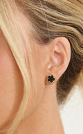 Yvette Earrings - Clover Stud Earrings in Gold/Black