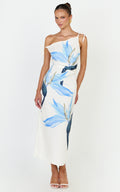 Zali Midi Dress - Off Shoulder Side Split Column Dress in Zali Floral Print