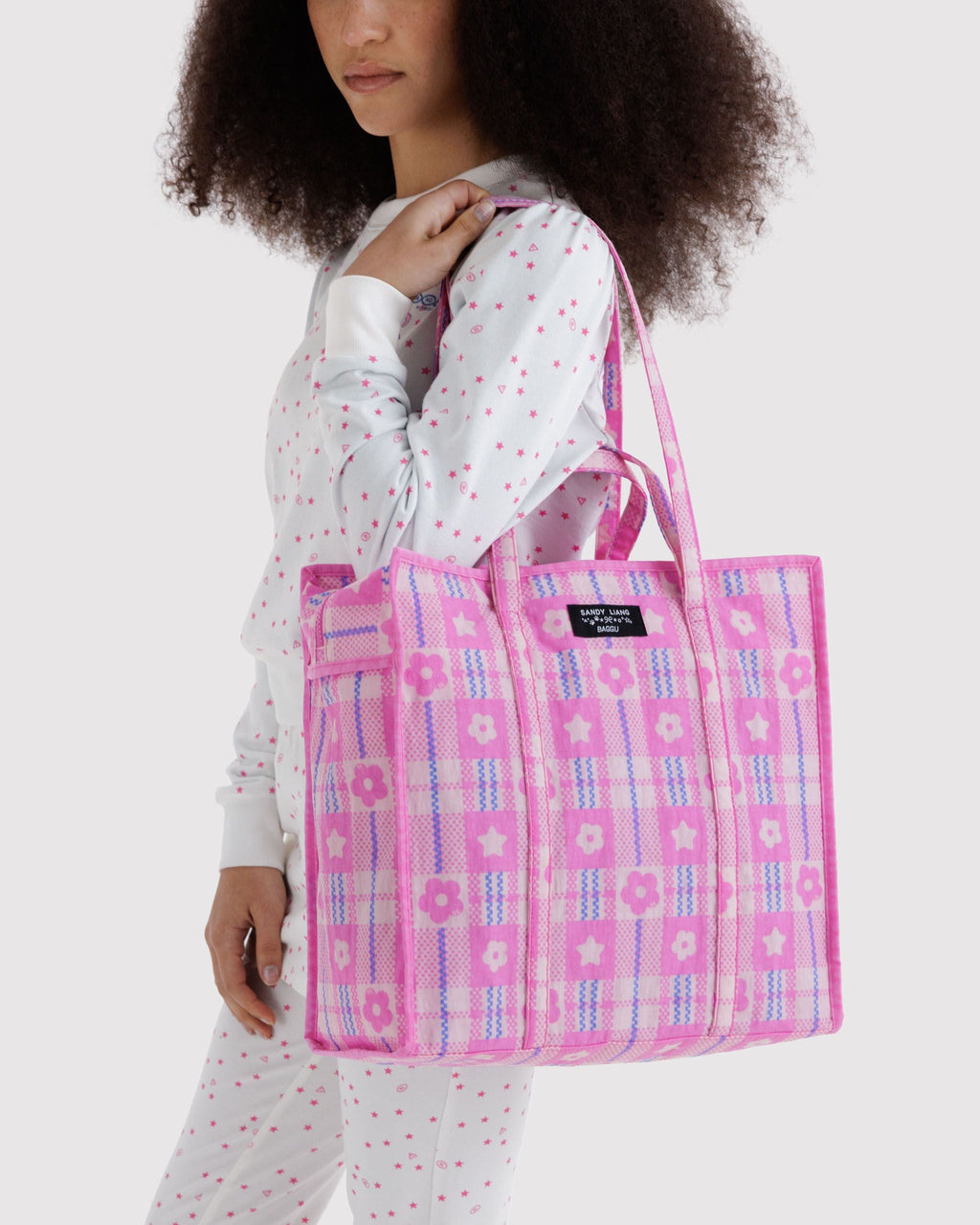 Large Nylon Market Bag - Market Plaid Pink - image 2