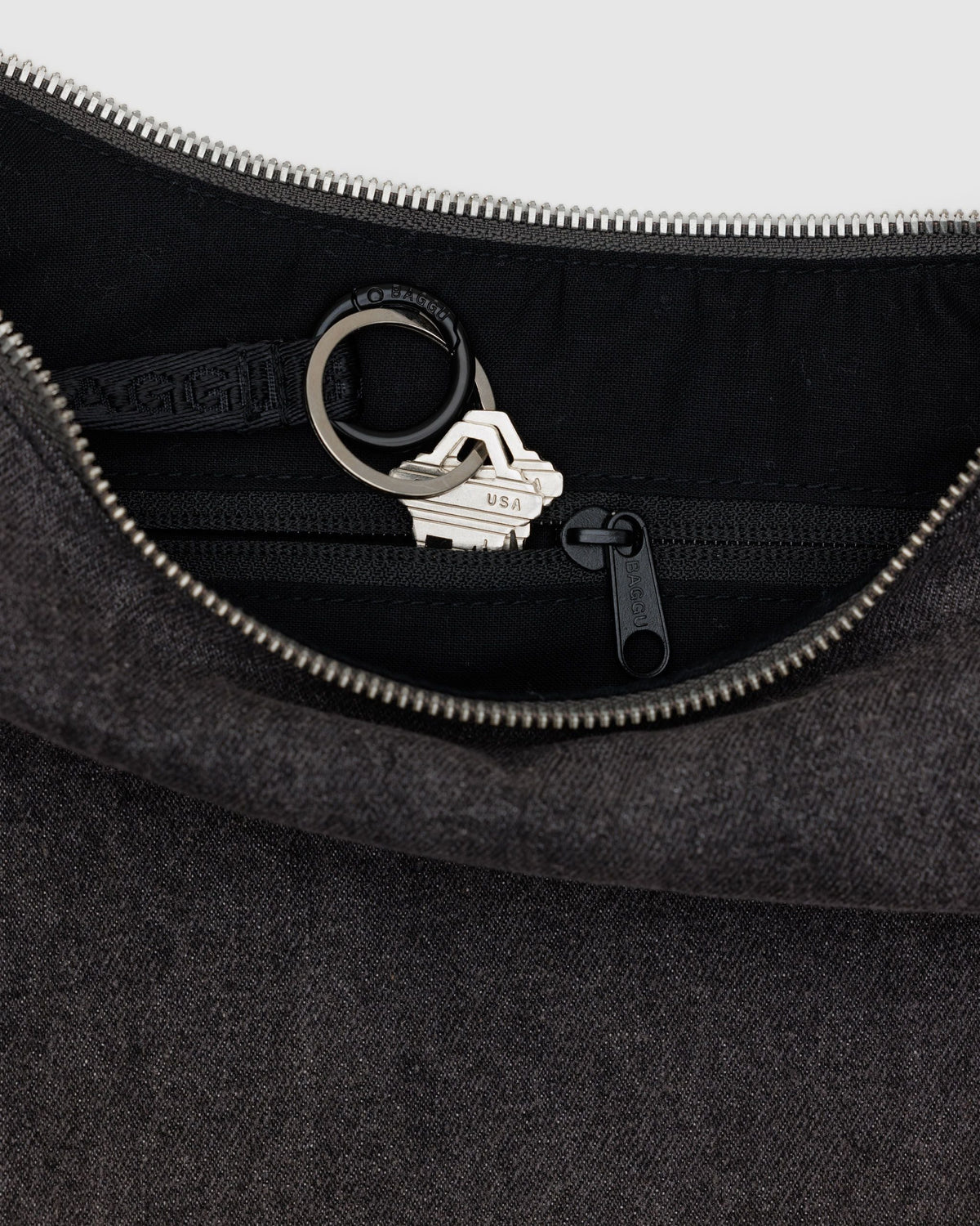 Medium Denim Crescent Bag - Washed Black Denim - image 3