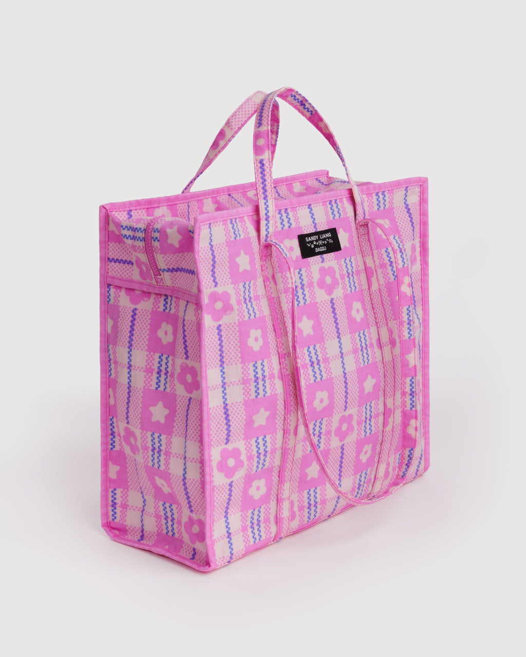 Large Nylon Market Bag - Market Plaid Pink - image 3