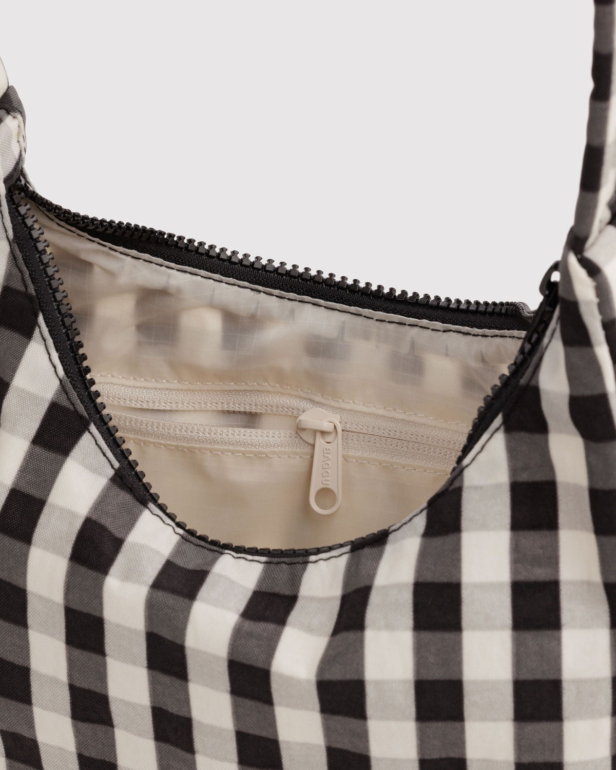 Mini Nylon Shoulder Bag - Black and Cream Gingham - image 4