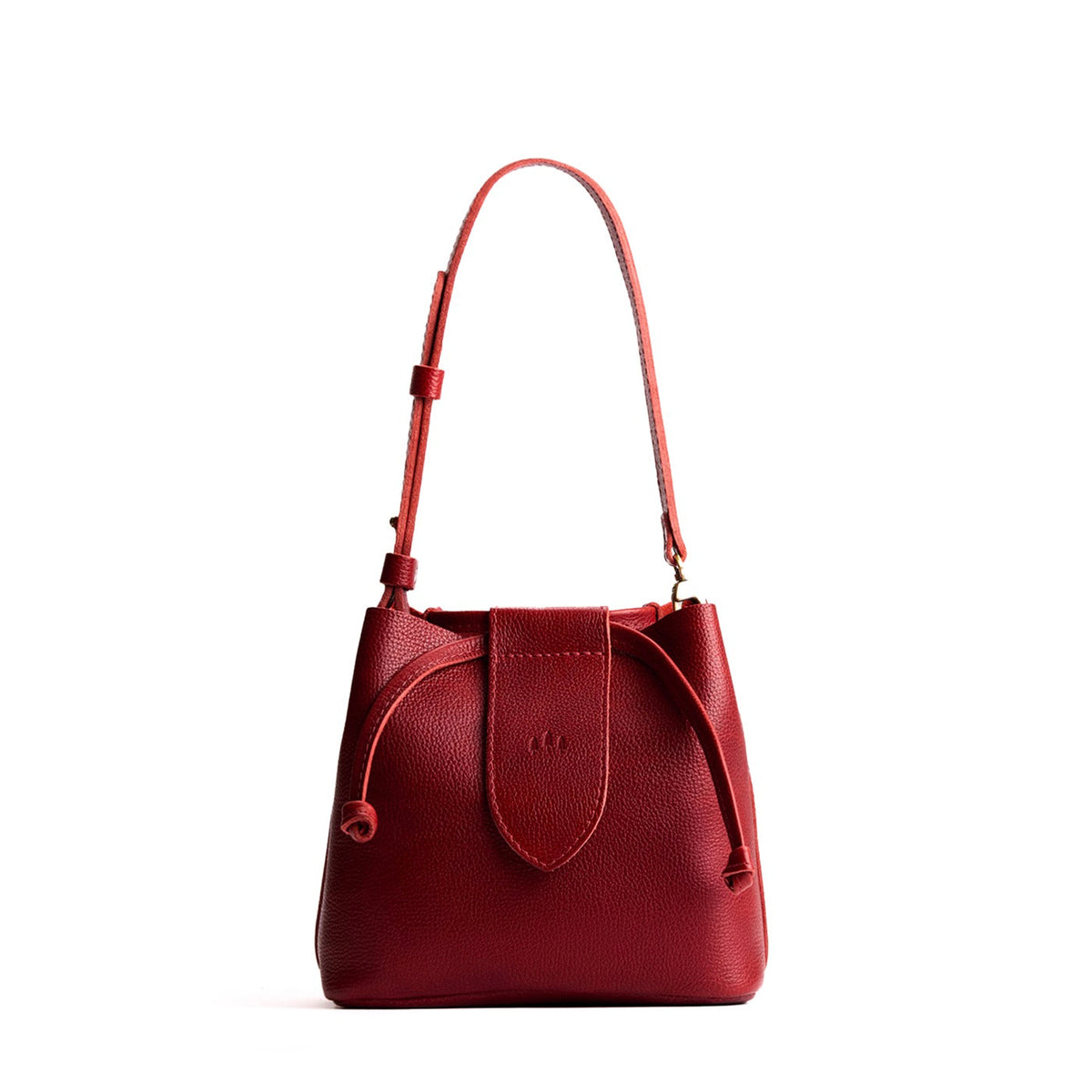 Chili Red*Small | Symmetrical leather bag with leather drawstring closure and adjustable shoulder strap