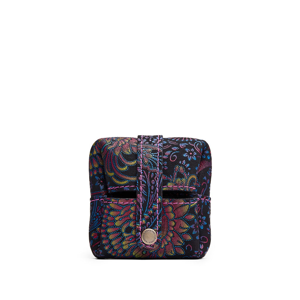 Carnival | Foldable square leather pouch with snap closure open