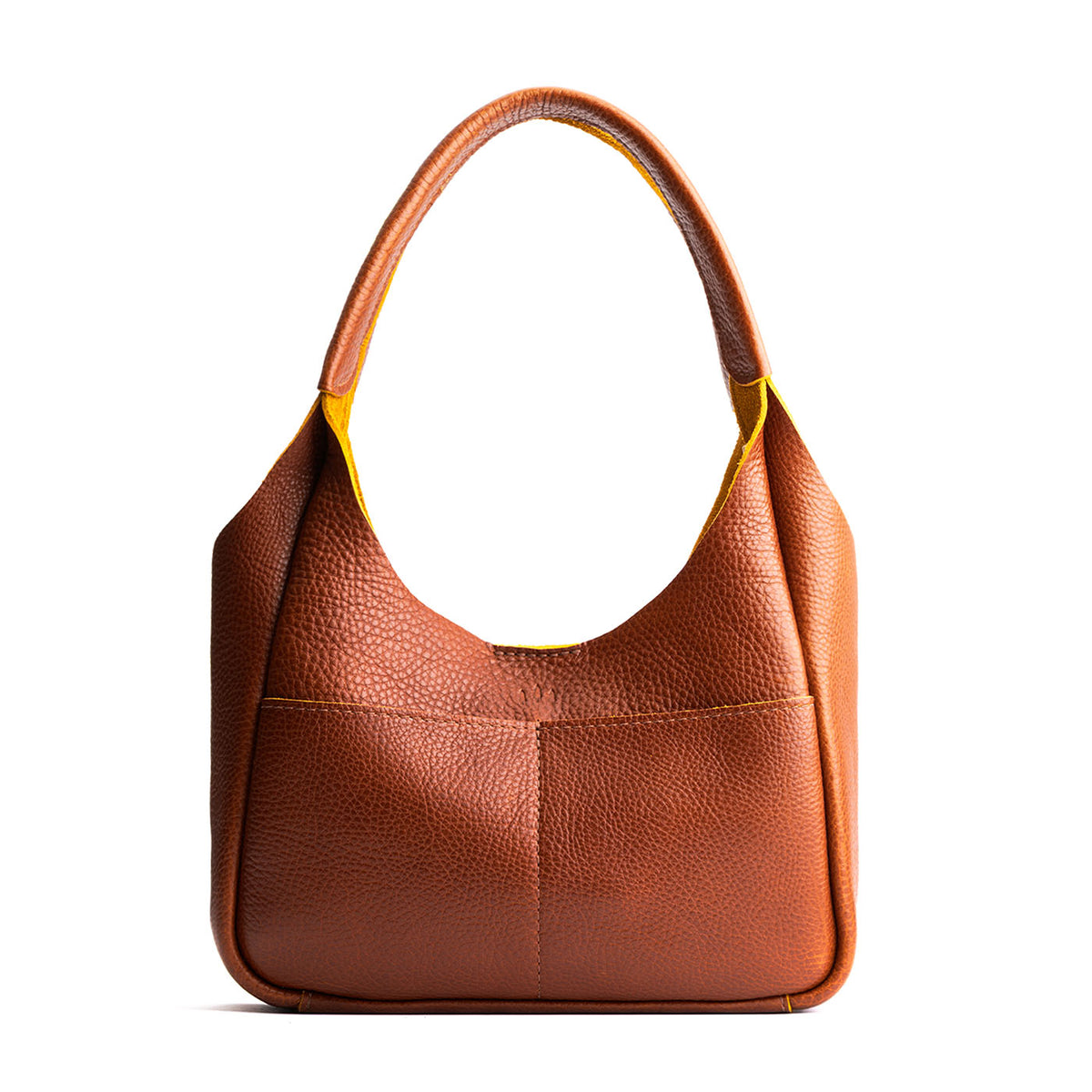 Sienna*Medium | U-shaped, flat-bottomed leather shoulder bag with two outside pockets