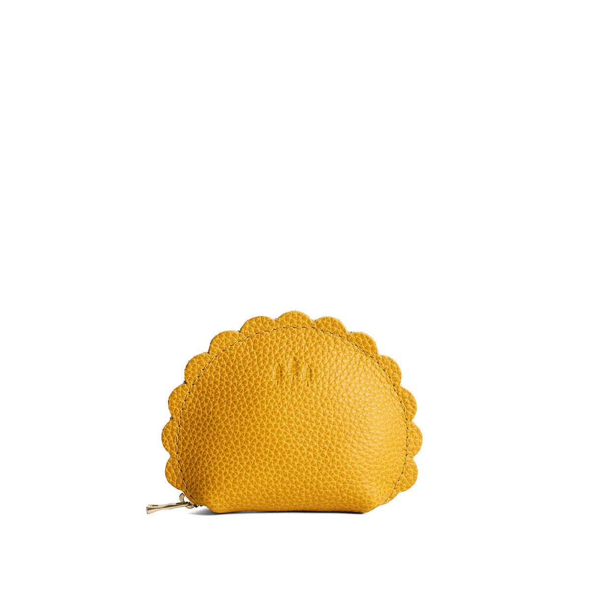Sunshine*Small | Curved leather pouch with zipper and scalloped edges