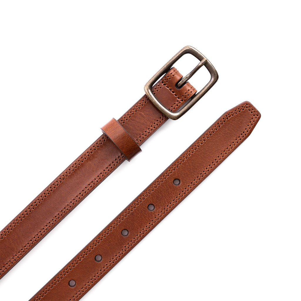Women's Slim Double Stitch Leather Belt