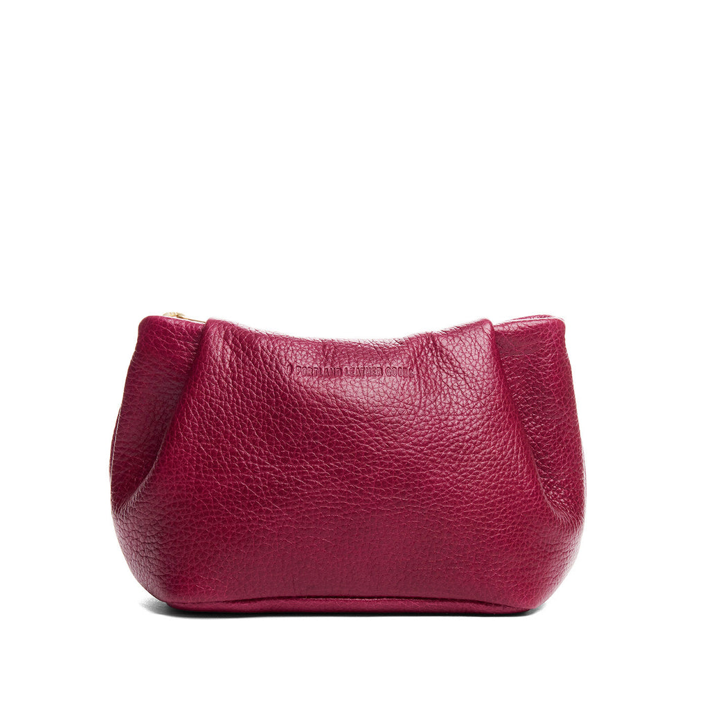 Orchid | Leather makeup bag with folded sides and zipper closure