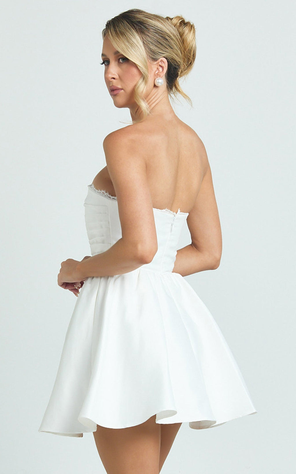 Bianca Mini Dress - Strapless Fit And Flare Dress in Ivory