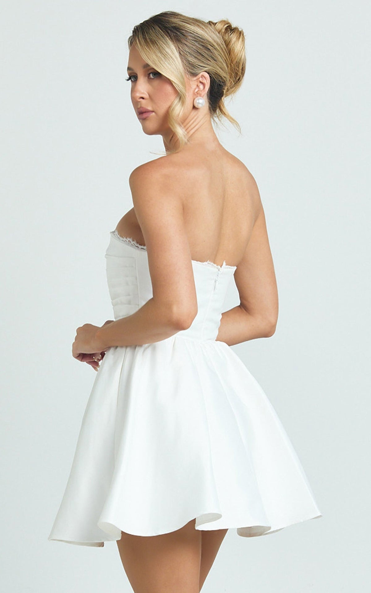 Bianca Mini Dress - Strapless Fit And Flare Dress in Ivory